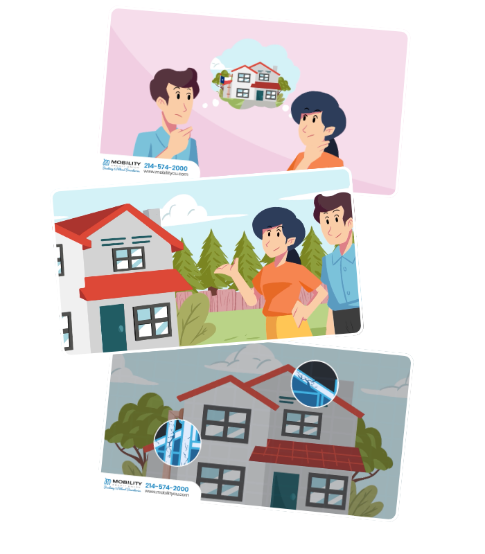 three pictures of people concerned about their home